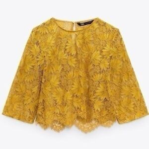 Zara Floral Lace Yellow Top